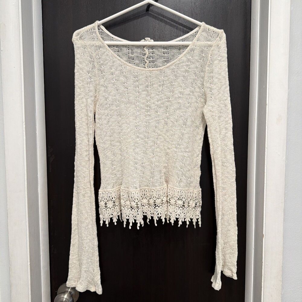 Y2K Bell-Sleeve Crochet Top S Boho Poetcore Fairycore Cottage Peasant Ren Faire